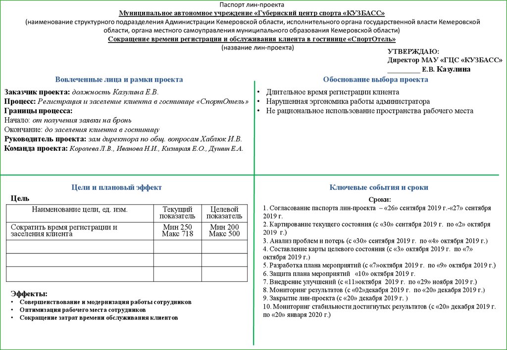 Паспорт лин проекта