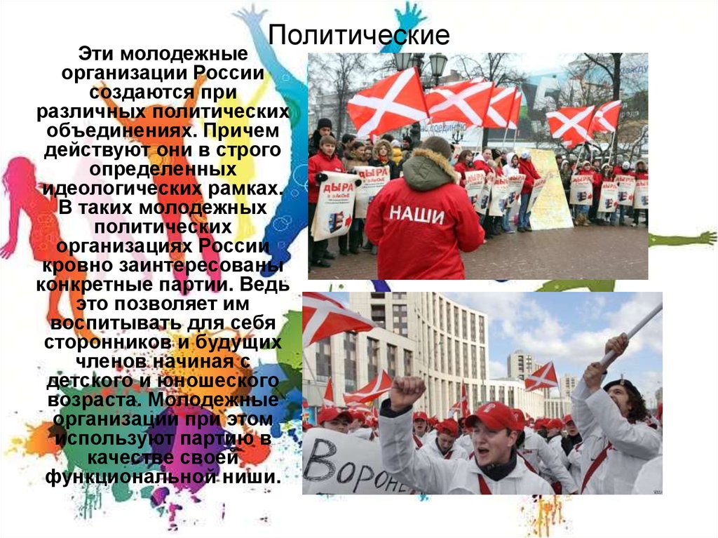 Русские политические организации. Молодёжные Полит организации. Политические организации. Молодежные политические движения. Молодёжные движения в современной России.