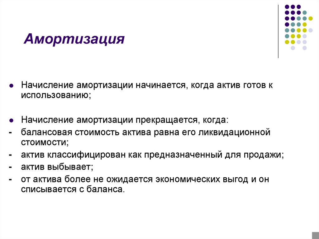 Актив предназначенный. Начисление амортизации начинается. Начисление амортизации прекращается с. Балансовая стоимость равна ликвидационной стоимости. Балансовая стоимость актива равна:.