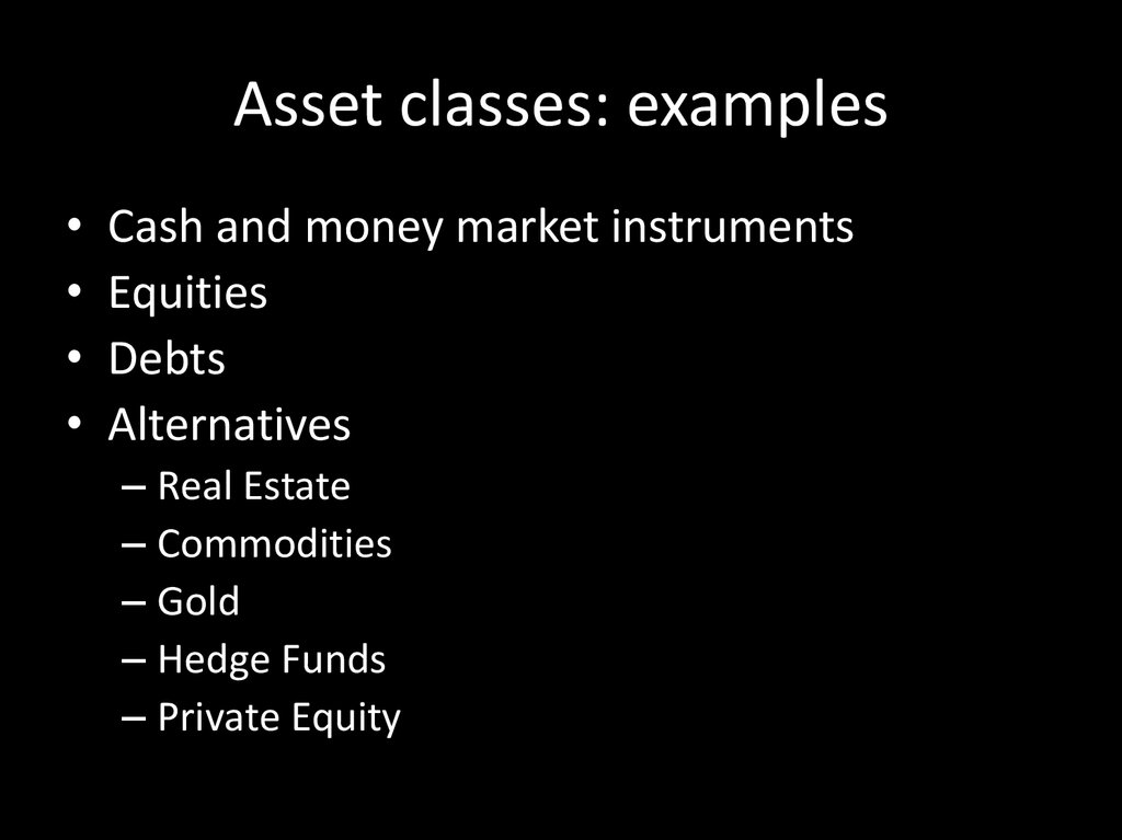 Asset classes: examples