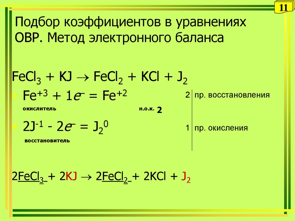 Подбор коэффициентов в уравнениях ОВР. Метод электронного баланса