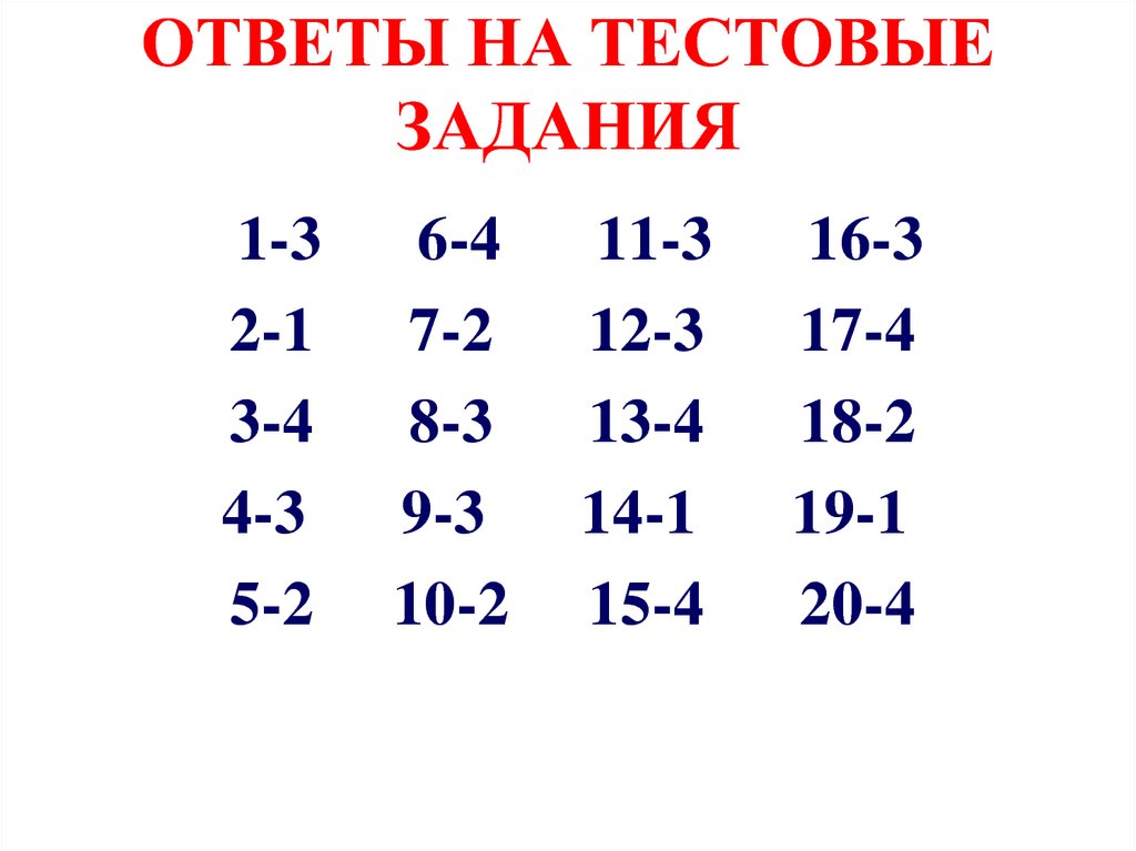 ОТВЕТЫ НА ТЕСТОВЫЕ ЗАДАНИЯ