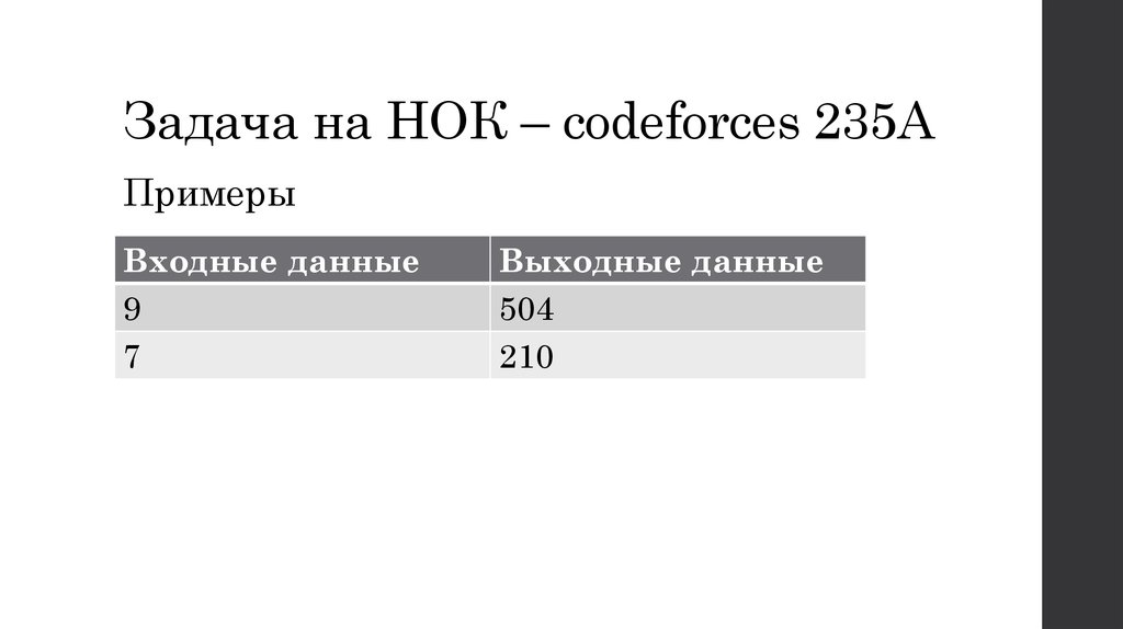 Задача на НОК – codeforces 235A