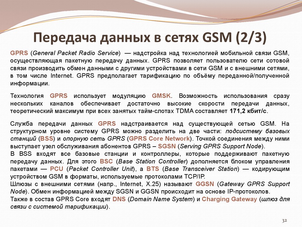 Передача данных в сетях GSM (2/3)