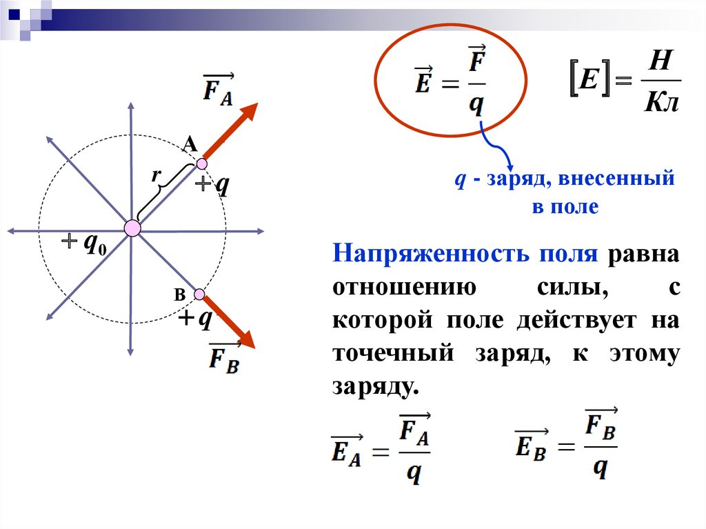 Напряженность поля точечного заряда q