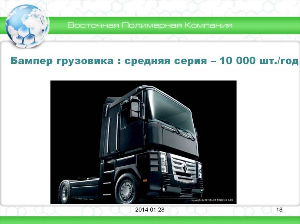 Бампер грузовика : средняя серия – 10 000 шт./год