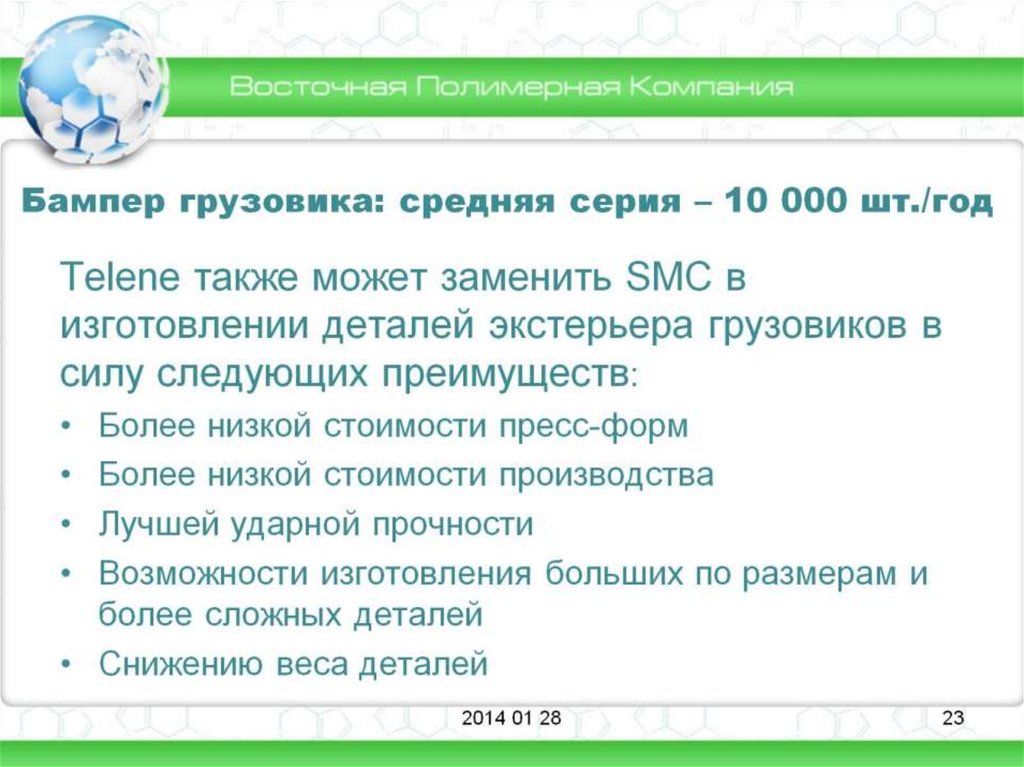 Бампер грузовика: средняя серия – 10 000 шт./год