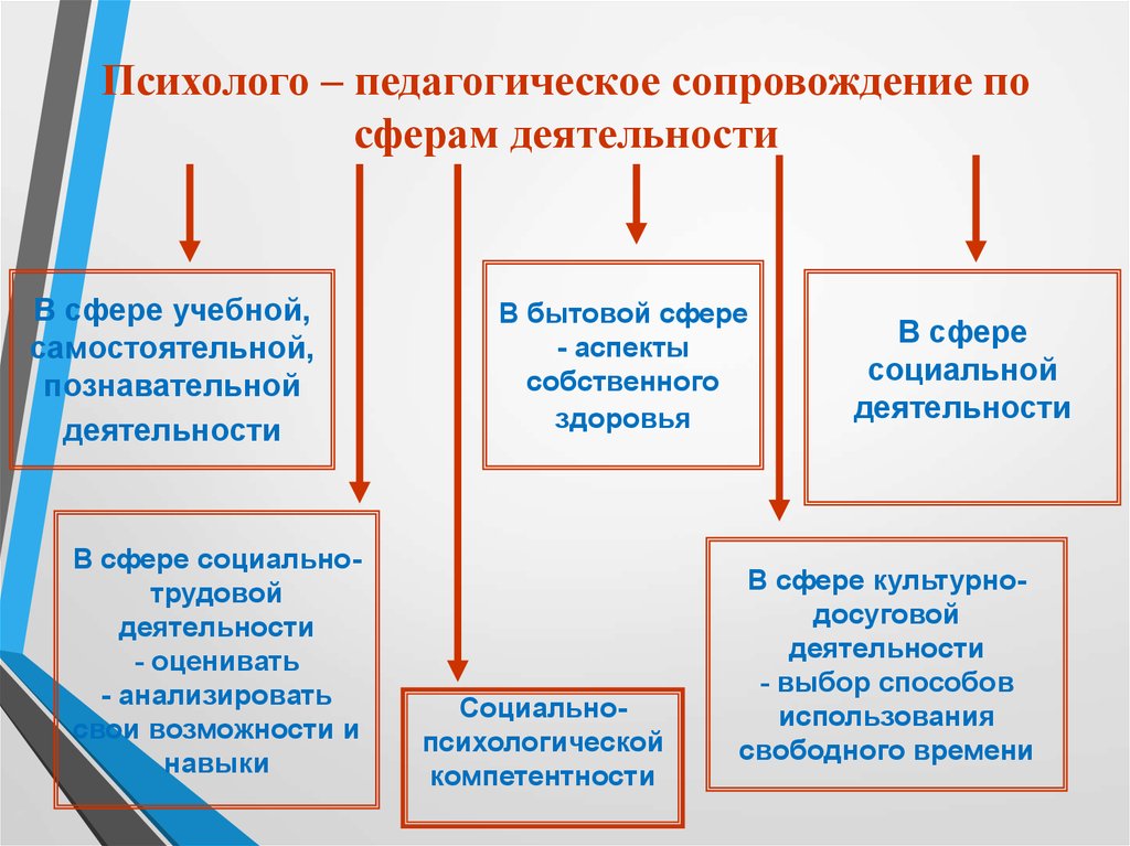 Психолого – педагогическое сопровождение по сферам деятельности