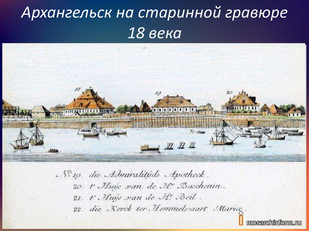 Архангельск на старинной гравюре 18 века