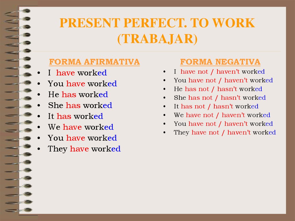 PRESENT PERFECT. TO WORK (TRABAJAR)