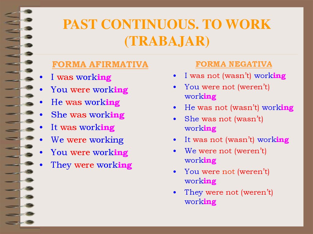 PAST CONTINUOUS. TO WORK (TRABAJAR)