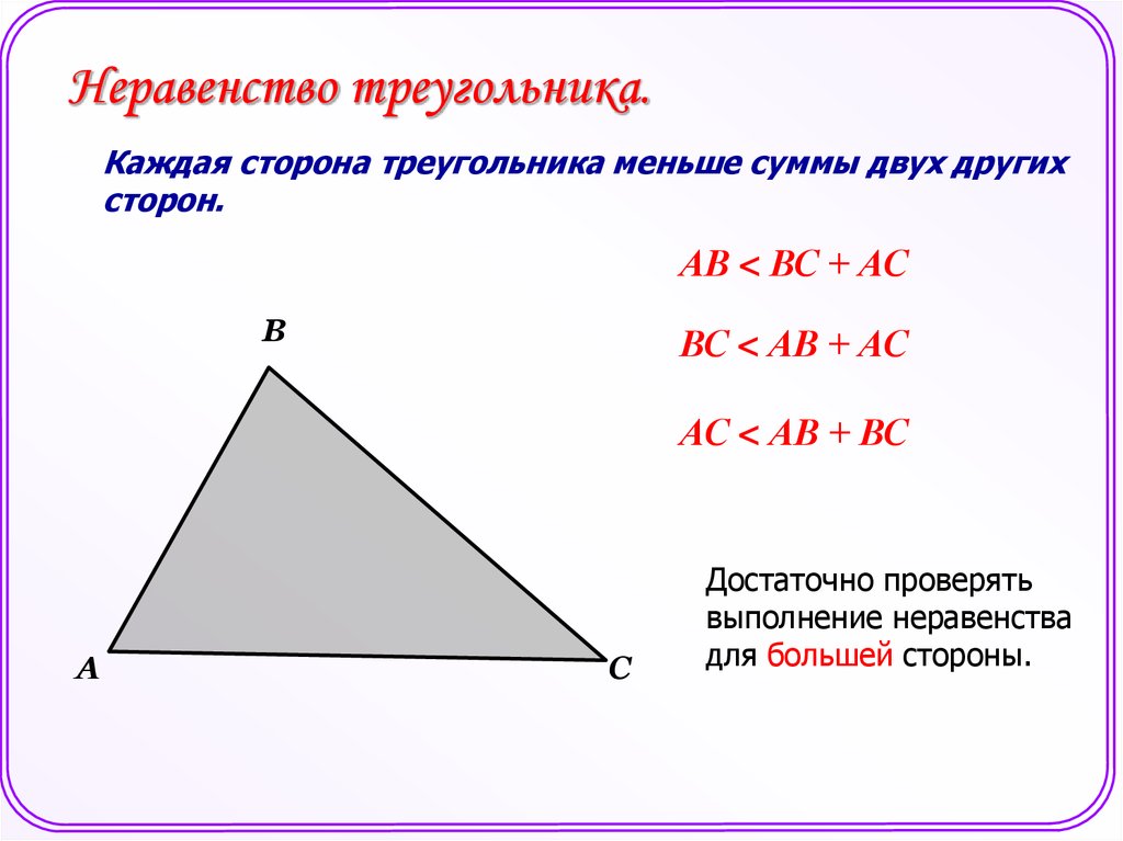 Длина каждой стороны треугольника меньше суммы. Теорема о неравенстве треугольника. 3 Неравенство треугольника. Треугольник неравенство треугольника. Неравенство сторон треугольника.