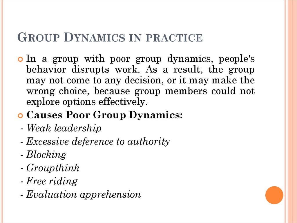 Group Dynamics in practice
