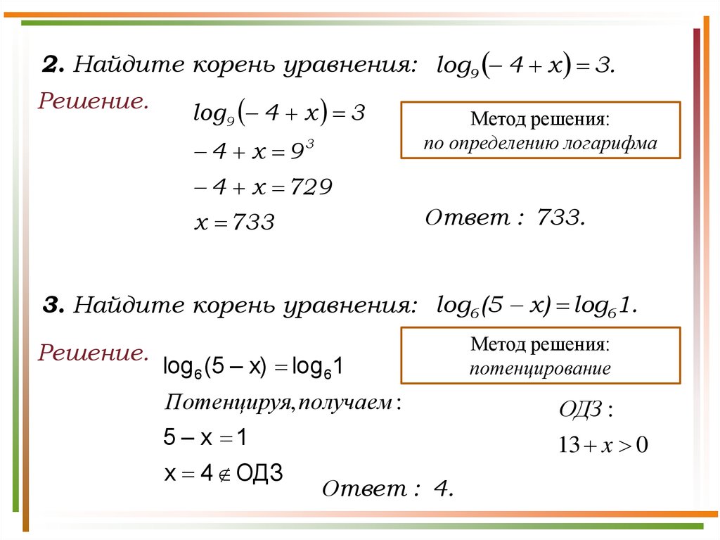 Решение логарифмических уравнений презентация