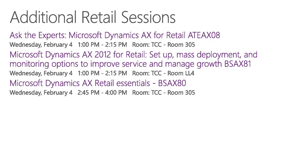 Additional Retail Sessions