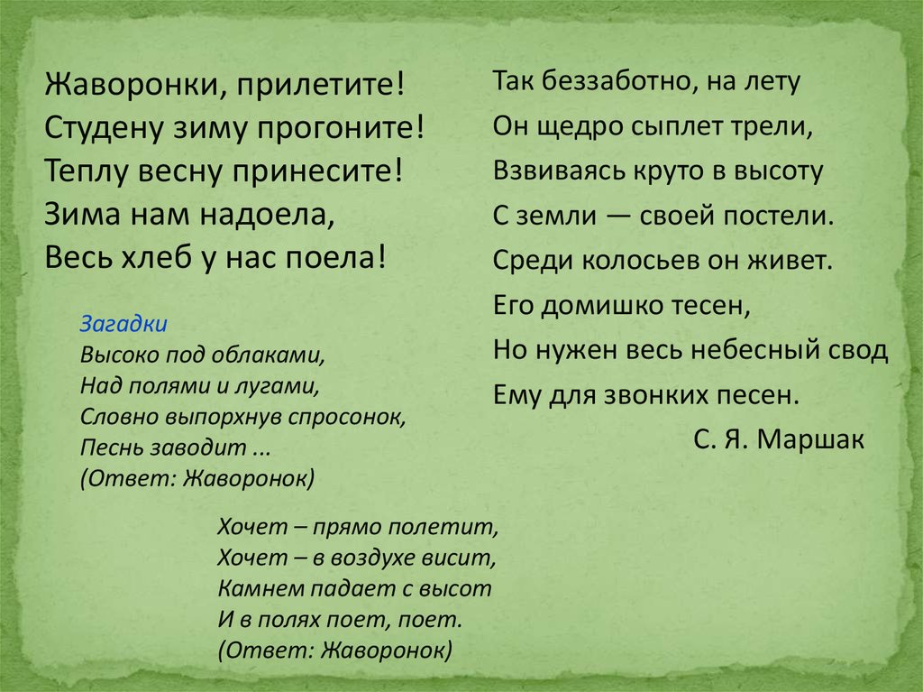 Жуковский жаворонок 2 класс 21 век презентация