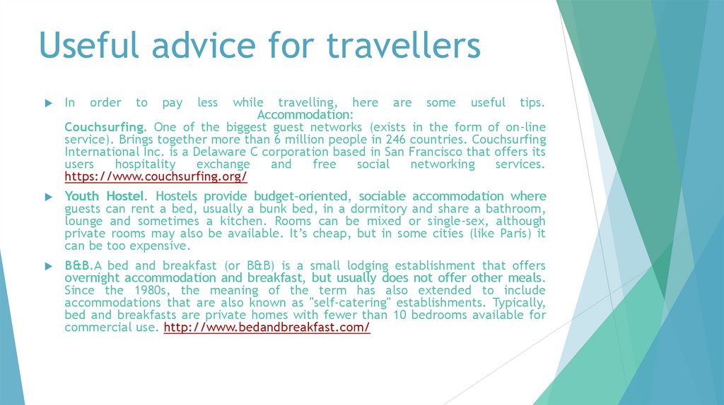 Useful advice for travellers