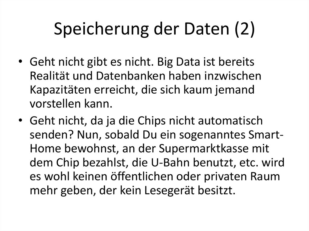 Speicherung der Daten (2)
