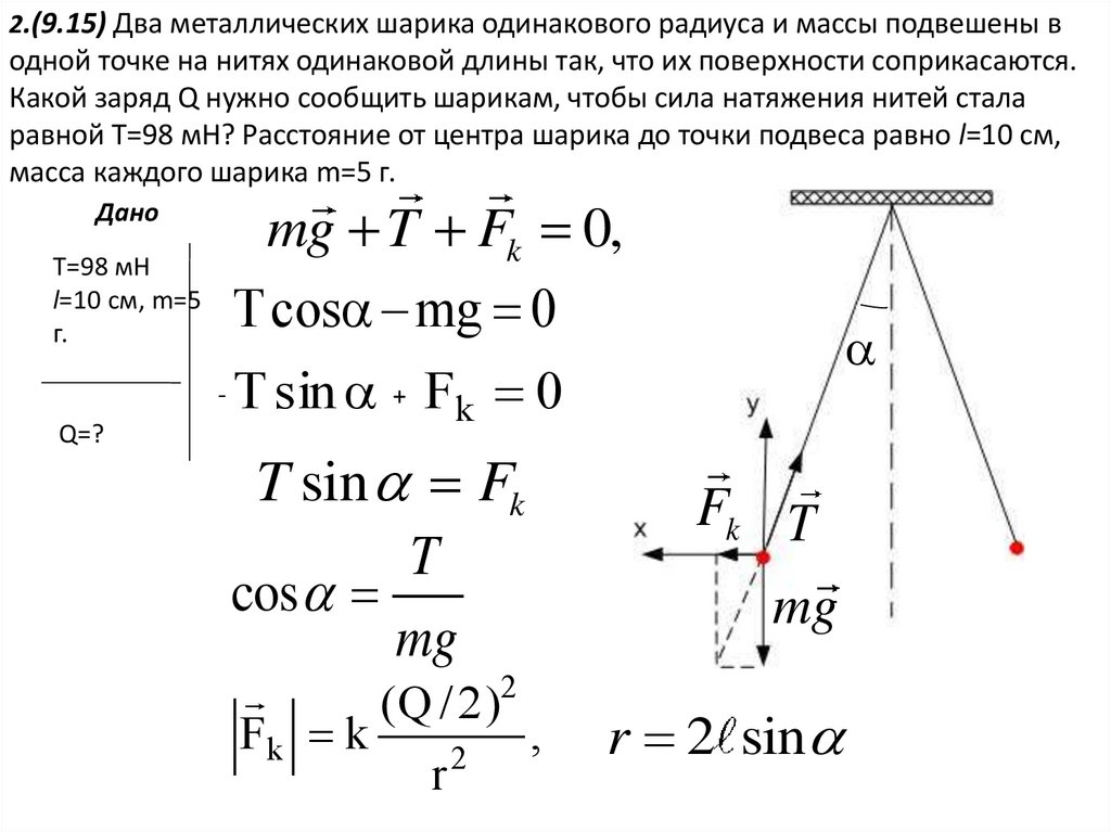 На двух нитях одинаковой длины подвешены