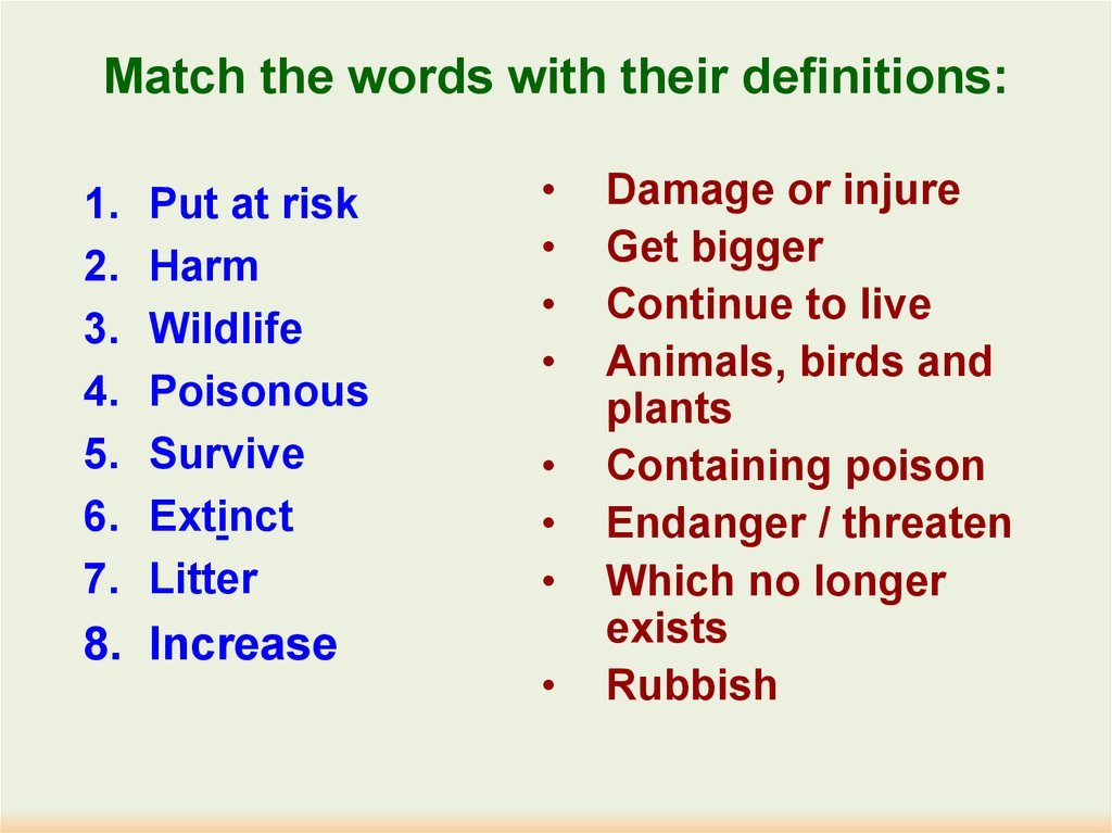 Match the definitions to the words 5