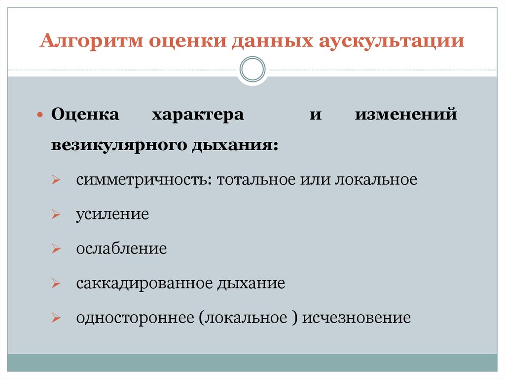 Данных оценки. Алгоритм оценивания. Алгоритм оценки внешнего вида. Оценка данных. Бронхо-везикулярное дыхание.