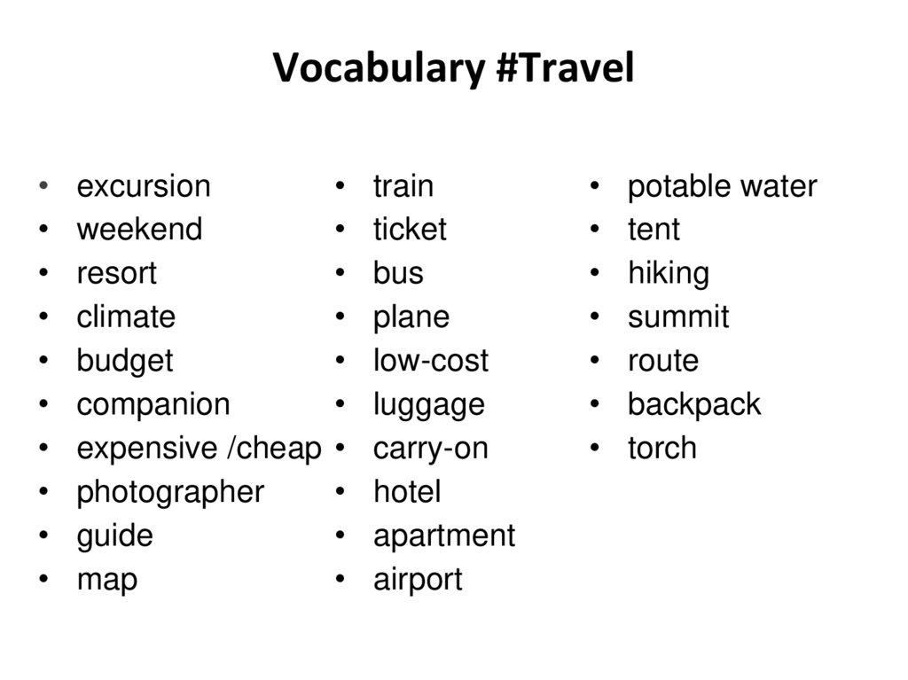 travel plans vocabulary