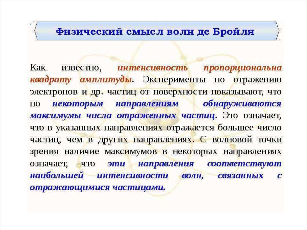 Каков физический смысл. Волна де Бройля физический смысл. Физ смысл волны де Бройля. Смысл волны де Бройля. Интенсивность волн де Бройля.