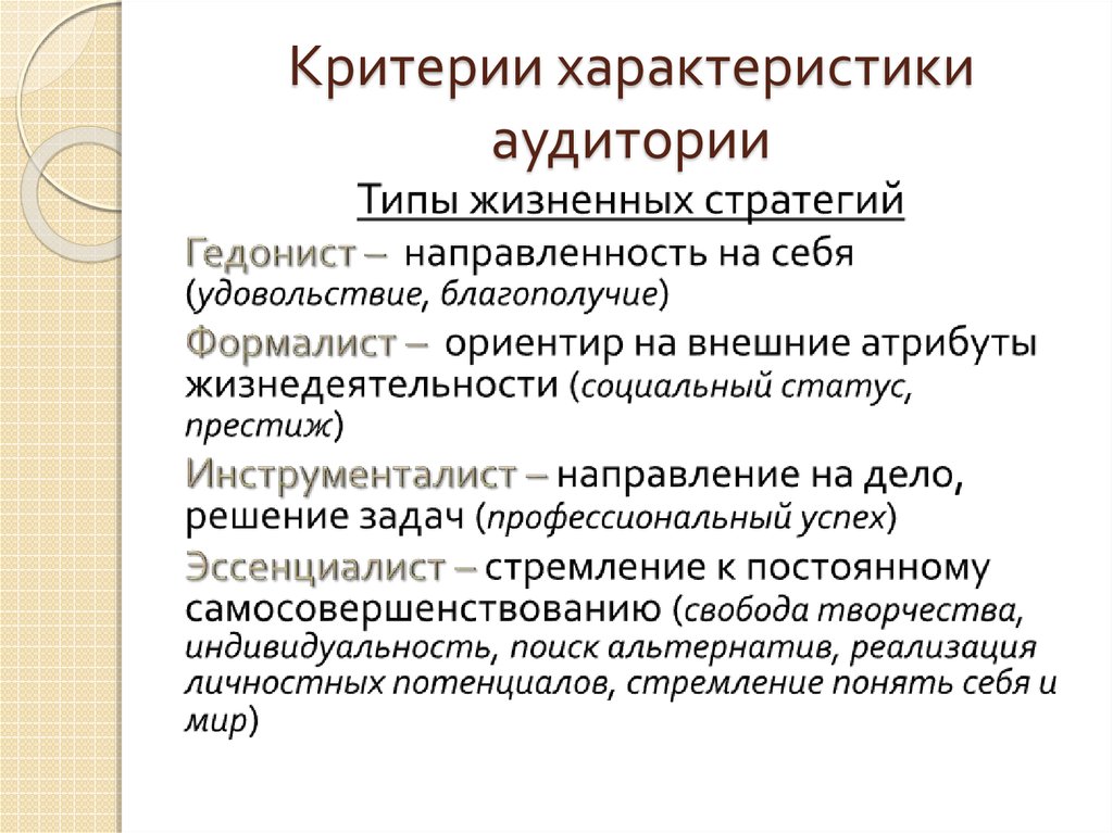 Свойства критериев. Характеристика аудитории. Критерии характеристики аудитории. Характеристика на слушателя. Особенности аудитории.