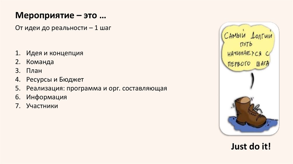 Первый шаг мысли. Идеи мероприятий. План команды. От идеи до реализации один шаг. Презентации мероприятия идеи.