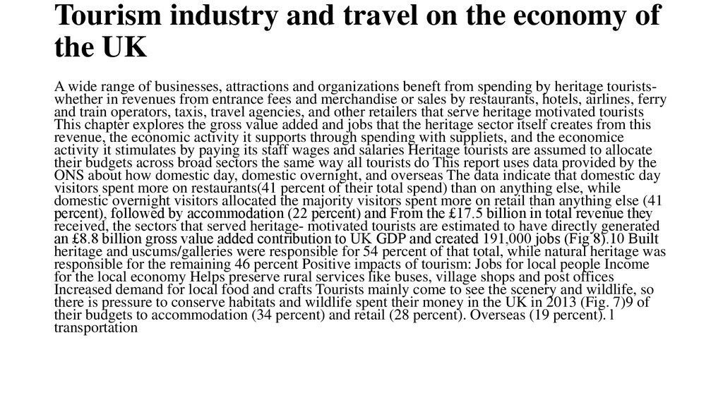 Tourism industry and travel on the economy of the UK