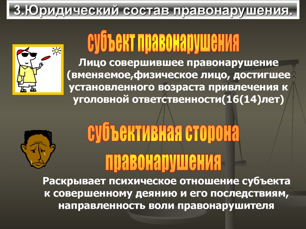 Юридический состав правонарушения. Правонарушения юридических лиц пример. Вменяемое физическое лицо. Психическое отношение лица к совершенному им правонарушению.