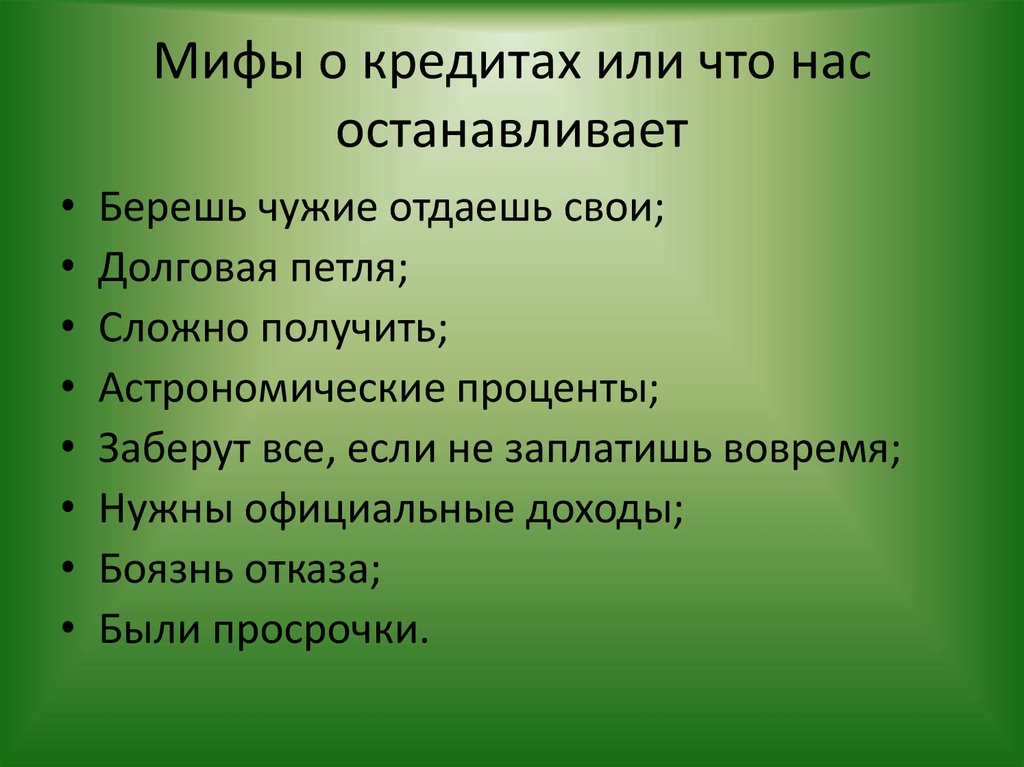 Проект на тему кредиты мифы и реальность