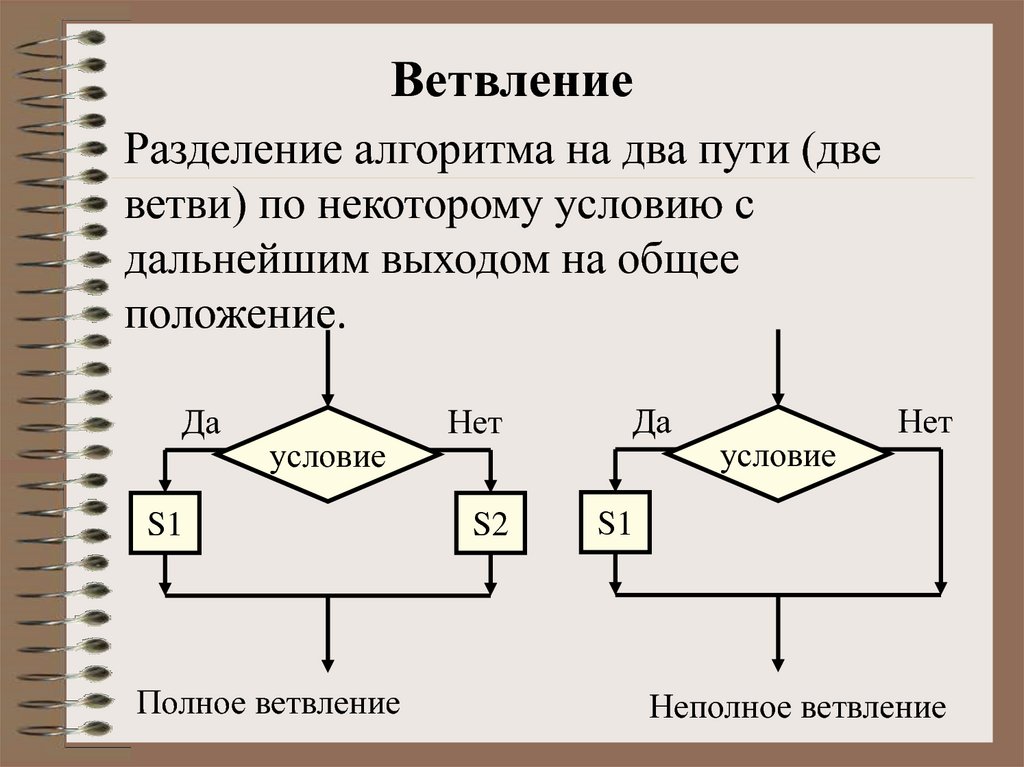 Ветвление 1. Алгоритм с ветвлением. Алгоритм ветвления с двумя ветвями. Алгоритмическая конструкция ветвление. Неполное ветвление примеры.