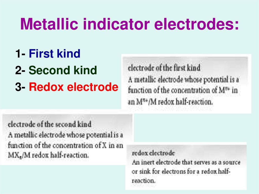 Metallic indicator electrodes: