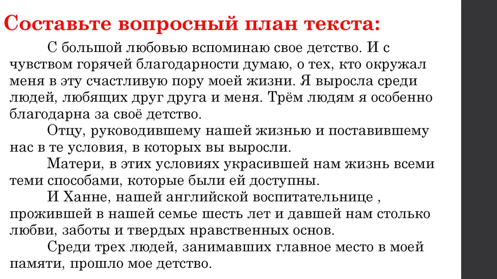 Виды планов текста