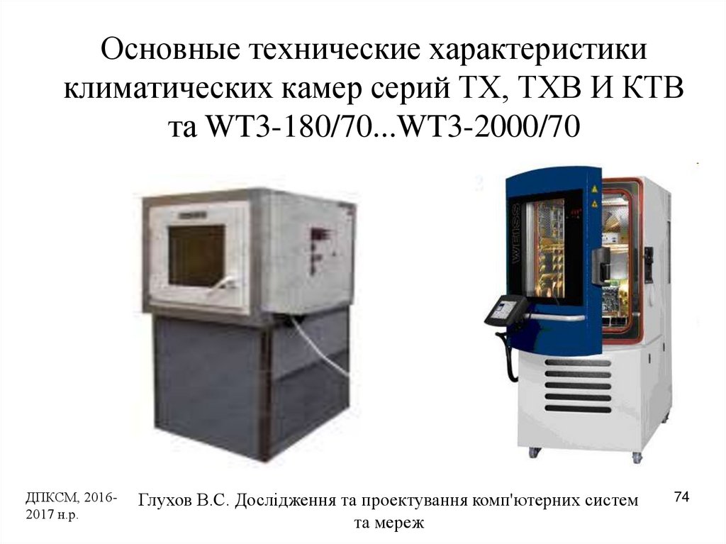 Основные технические характеристики климатических камер серий ТХ, ТХВ И КТВ та WT3-180/70...WT3-2000/70