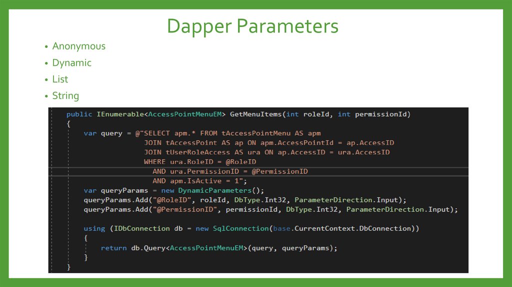 Dapper Parameters