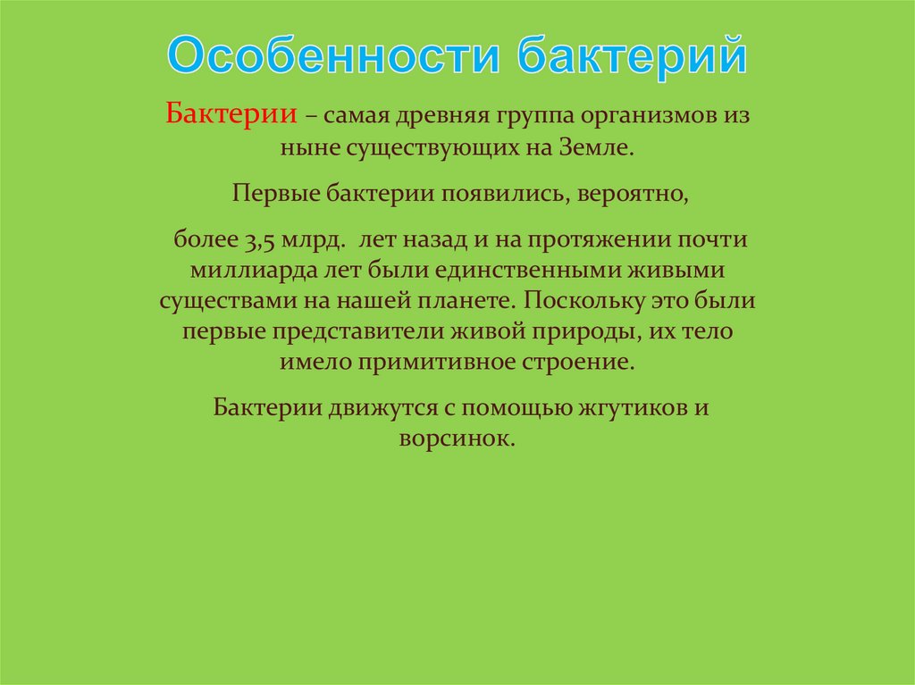 Особенности бактерий