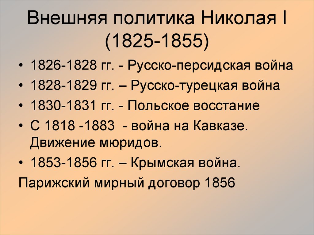 Внешняя политика Николая I (1825-1855)