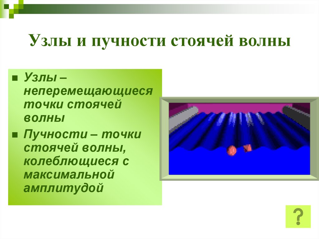 Нарисуйте стоячую волну и покажите узлы и пучности волны