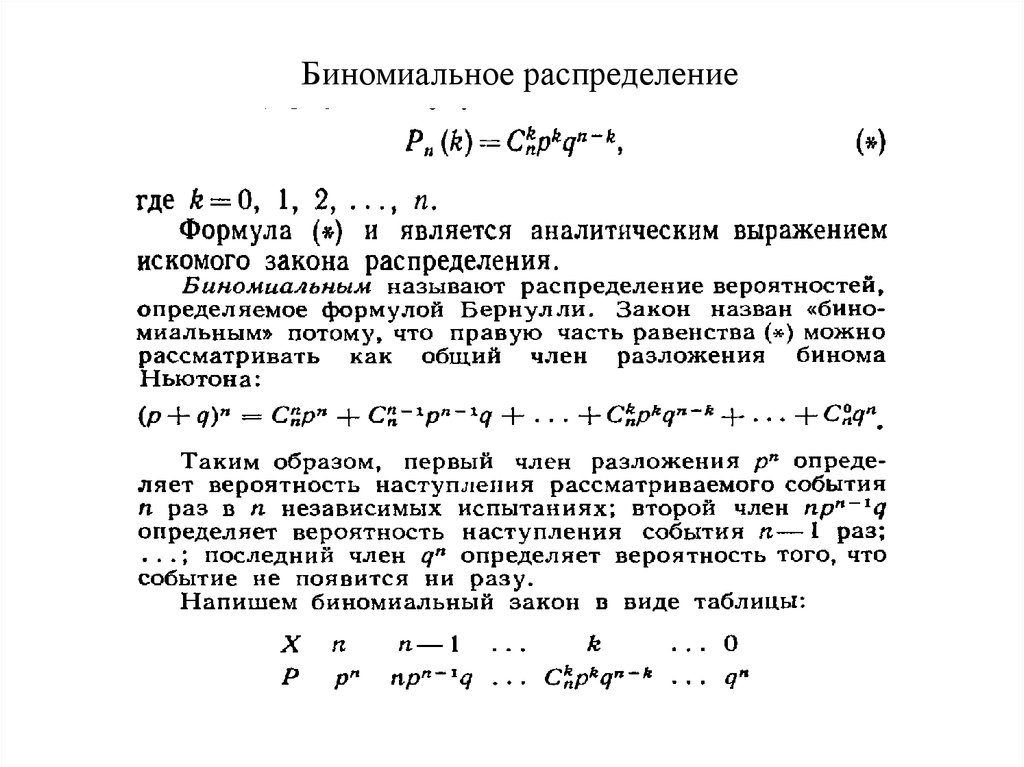 Биномиальный закон распределения презентация