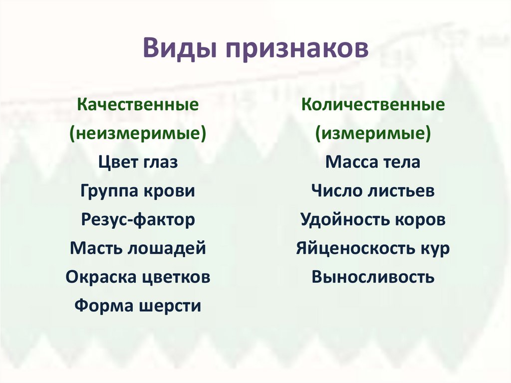 Признаки типа признаки класса