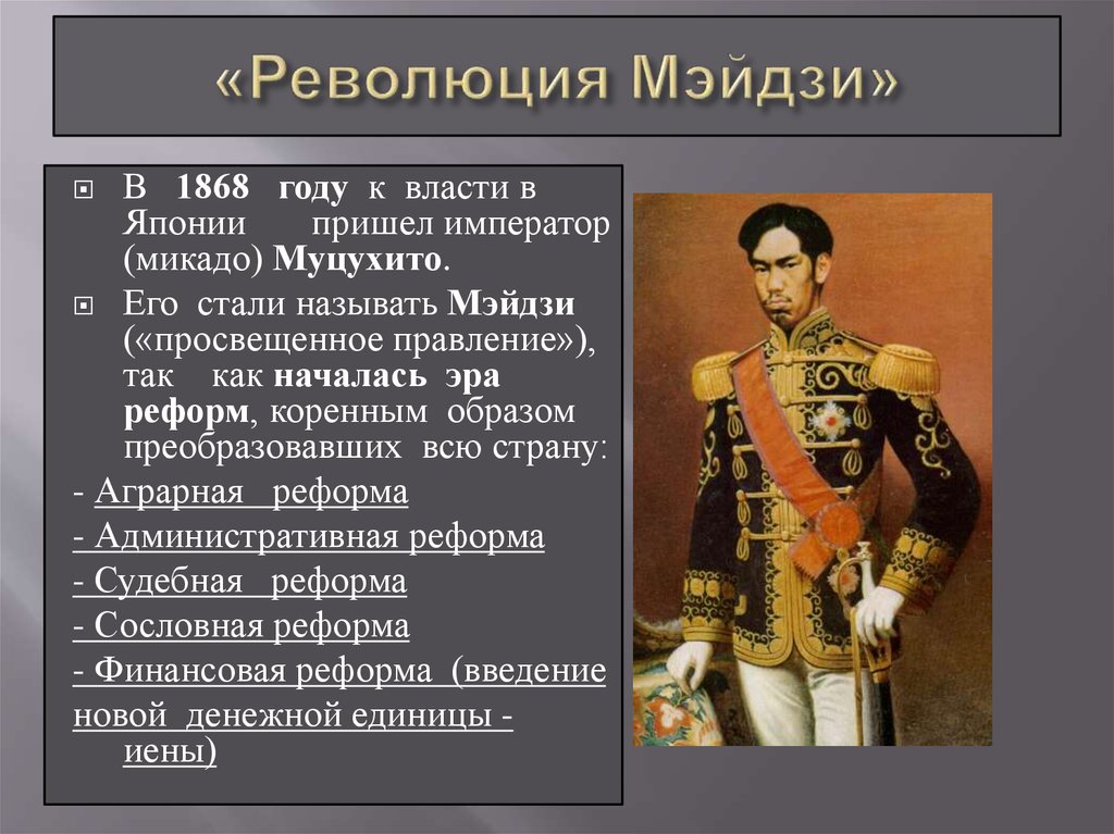 Революция мэйдзи имела целью провести модернизацию по западному образцу