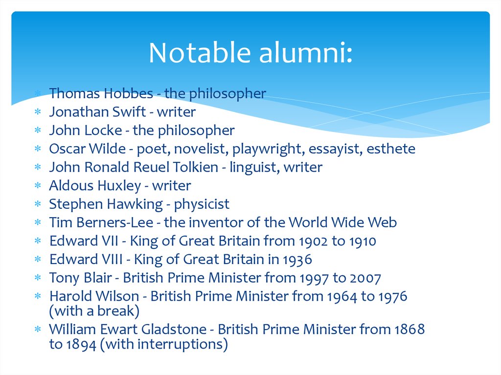 Notable alumni: