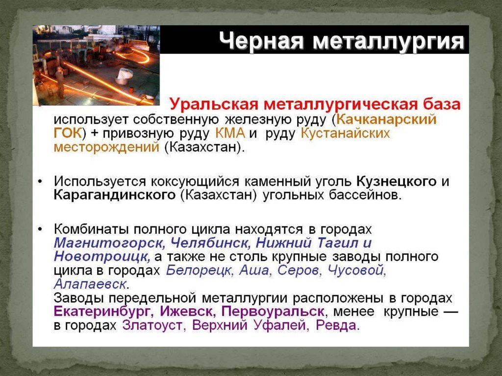 Металлургия на урале города. Уральская база черной металлургии. Черная металлургия Уральского экономического района. Цветная металлургия Уральского экономического района. Крупные металлургические предприятия Урала.