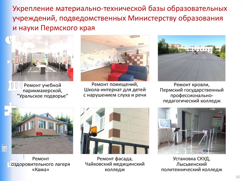 Укрепление материально-технической базы образовательных учреждений, подведомственных Министерству образования и науки Пермского