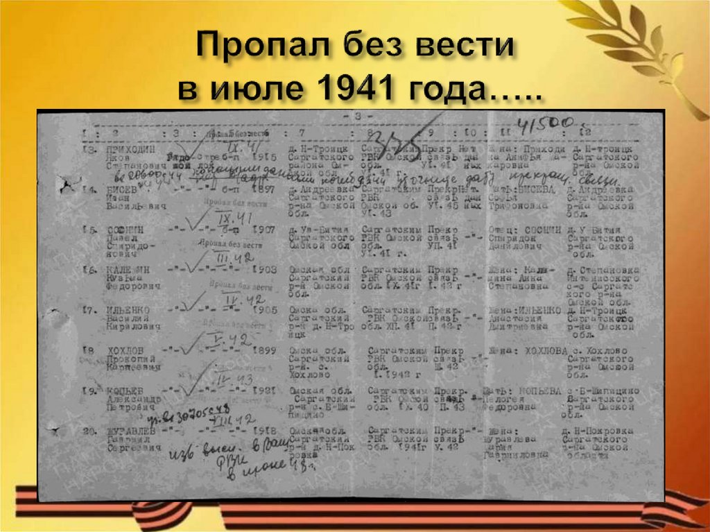 Пропал без вести в июле 1941 года…..