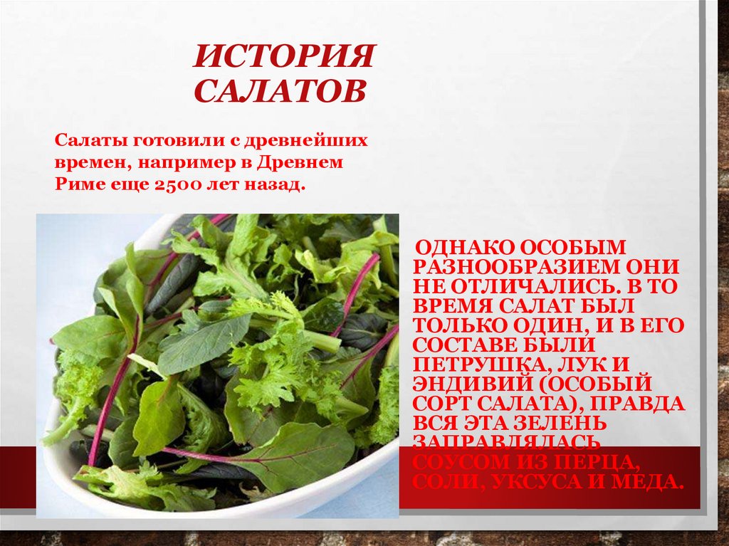 История салатов