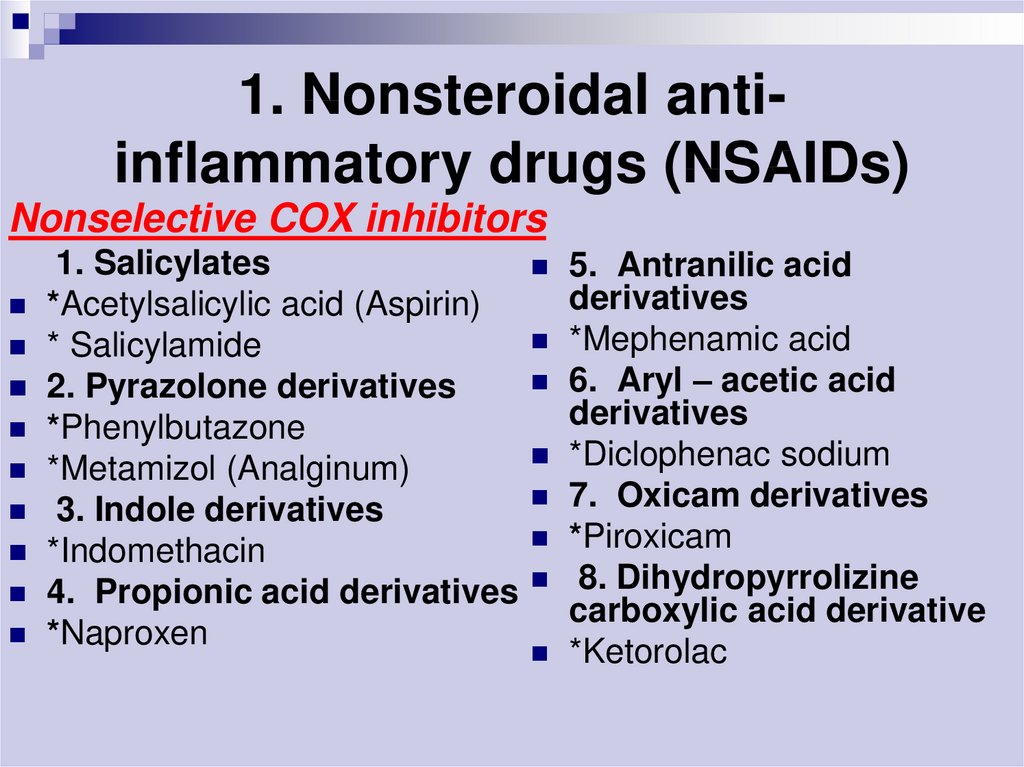 1. Nonsteroidal anti-inflammatory drugs (NSAIDs)