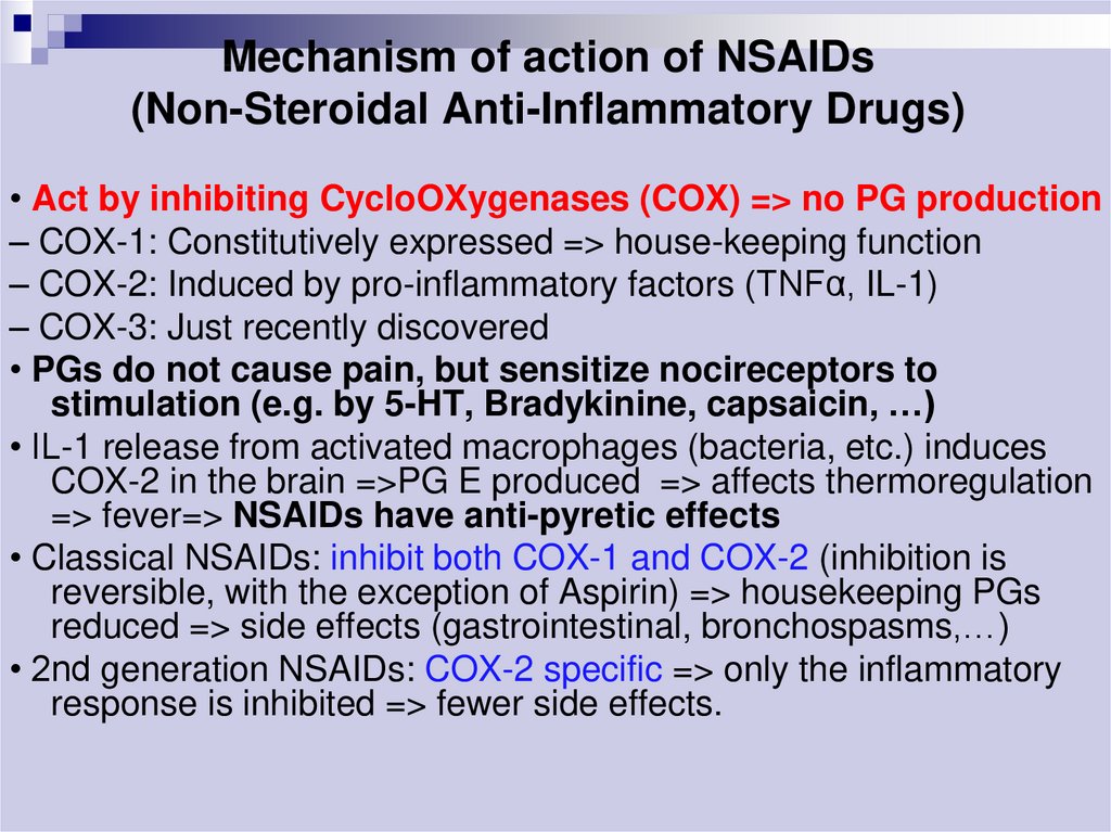 Mechanism of action of NSAIDs (Non-Steroidal Anti-Inflammatory Drugs)